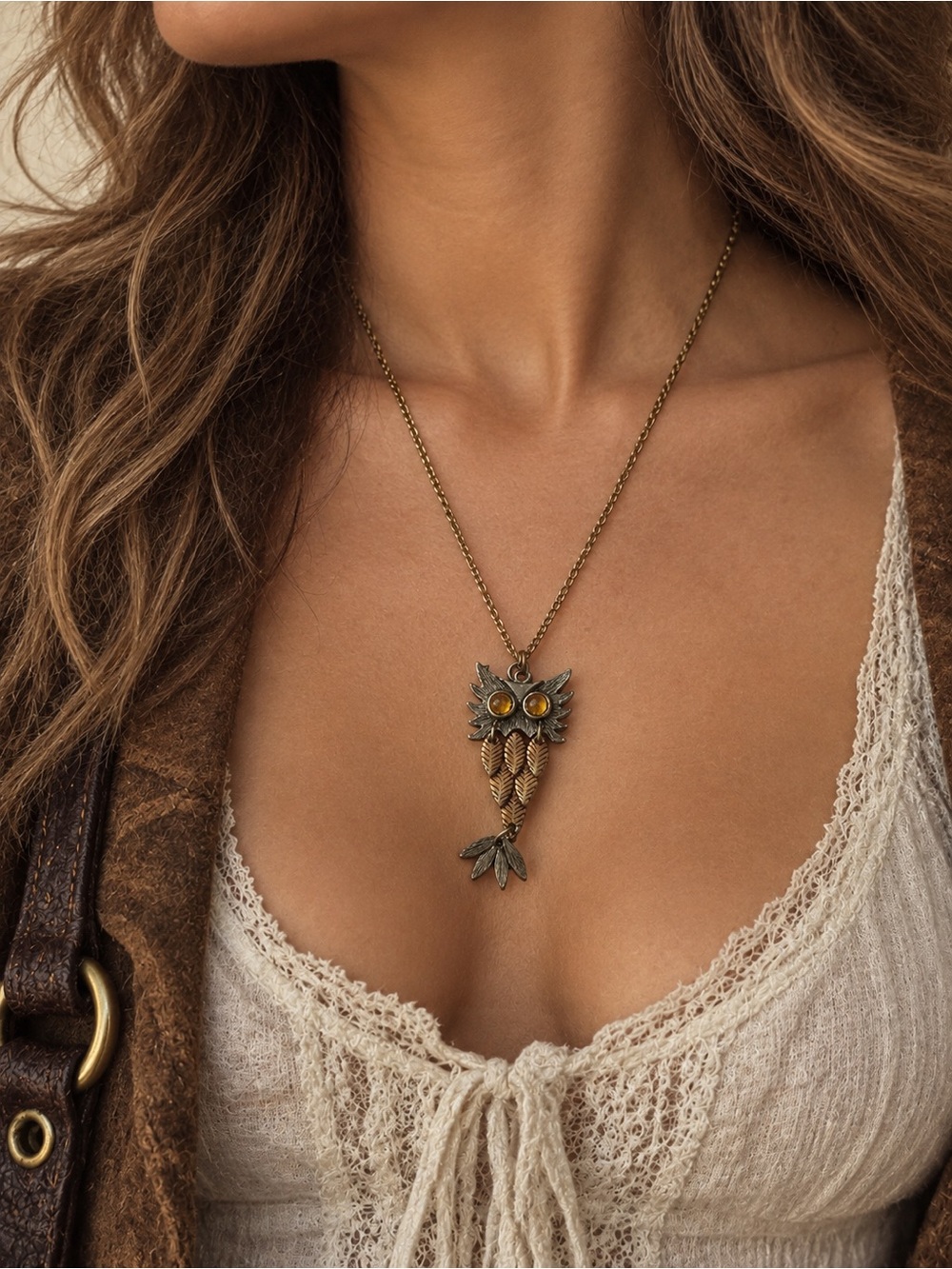 Vintage Owl Pendant Necklace - Women Jewelry